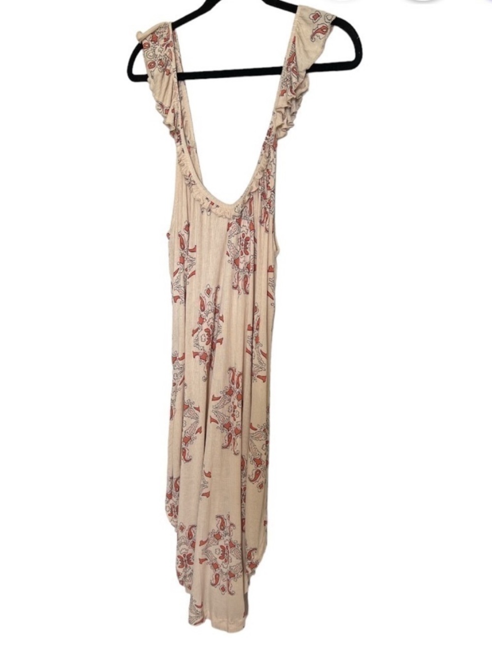 Free People Drifter Dress Ivory Floral Boho Swing Tank Dress Ruffle Trim - Picture 6 of 9